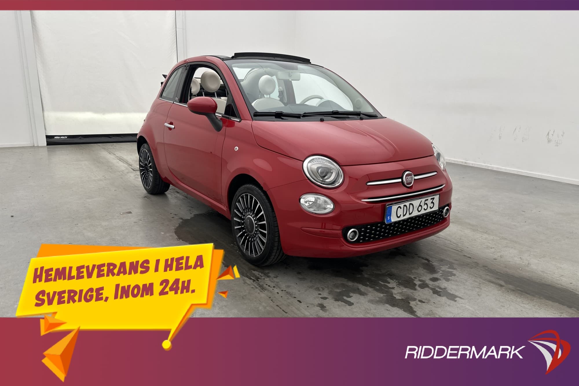 Fiat 500 Cab 1.2  Lounge U-Connect P-Sensorer Farthållare